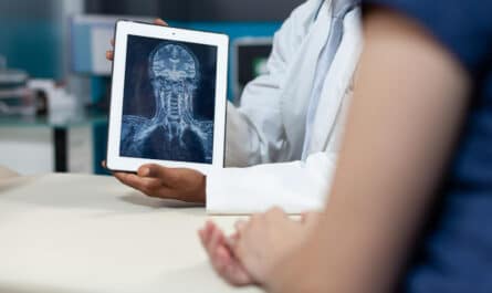 radiographie tête et cou présenté sur tablette a un patient
