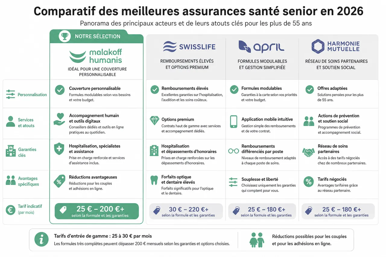Quelle est la meilleure assurance santé senior en 2026? , Comparatif des meilleures assurances santé senior en 2026