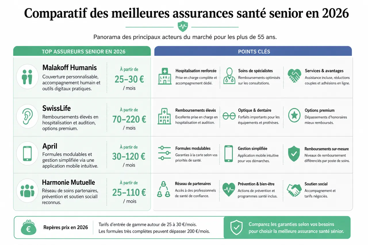 Quelle est la meilleure assurance santé senior en 2026? , Comparatif des meilleures assurances santé senior en 2026
