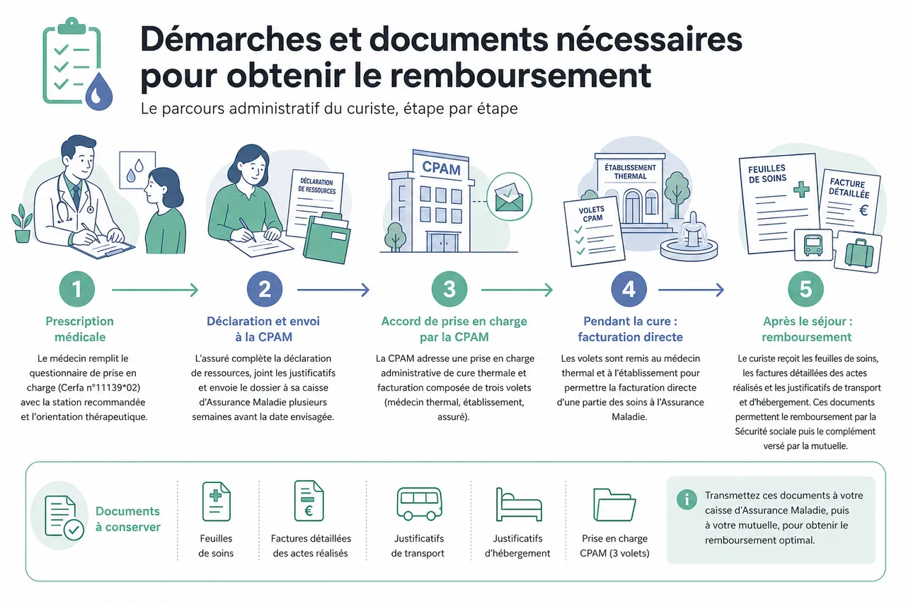 Mutuelle santé et cure thermale: comment obtenir le meilleur remboursement? , Démarches et documents nécessaires pour obtenir le remboursement