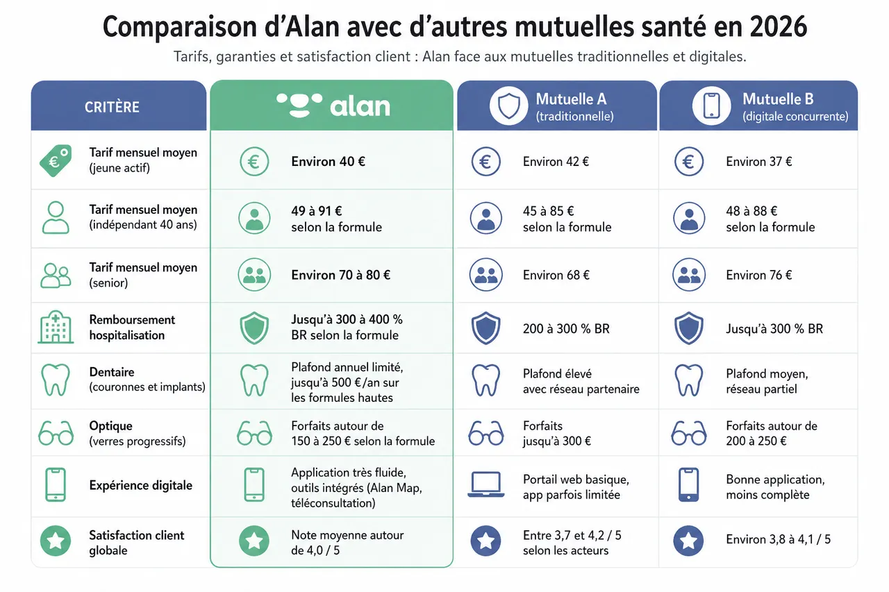 Notre avis complet sur Alan: la mutuelle santé digitale vaut-elle le coup? , Comparaison d’Alan avec d’autres mutuelles santé en 2026
