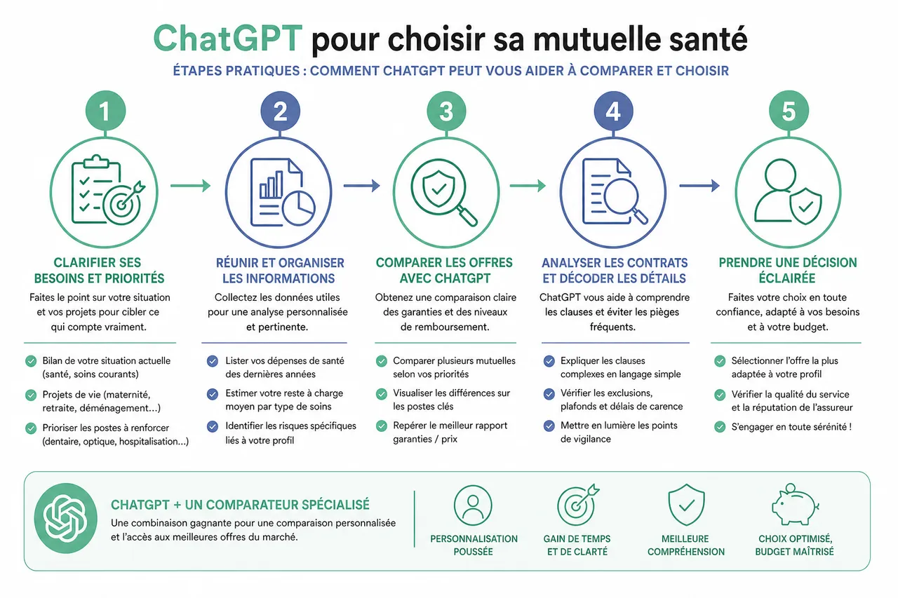 ChatGPT pour choisir sa mutuelle santé: guide pratique et conseils , Étapes pratiques: comment ChatGPT peut vous aider à comparer et choisir une mutuelle santé