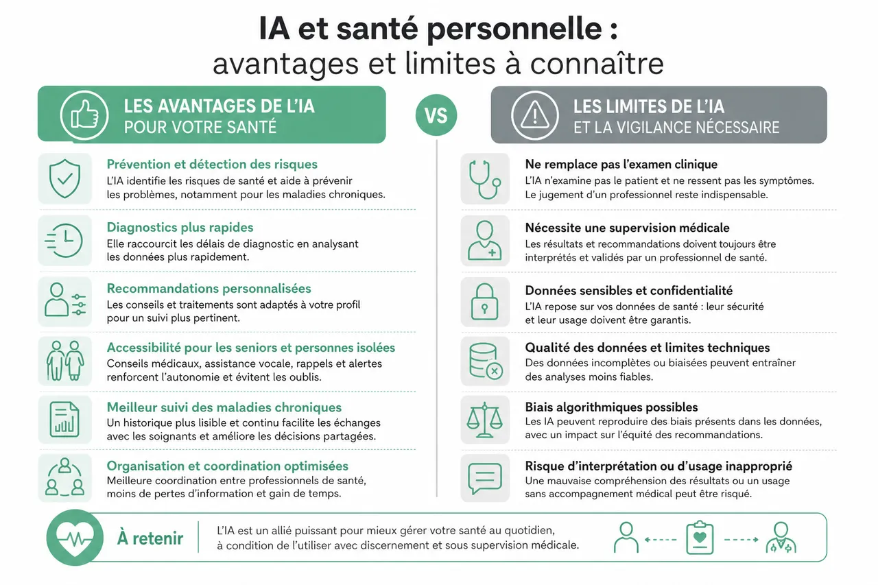 IA et santé: votre assistant personnel pour un meilleur suivi médical , Avantages et limites de l’IA pour la santé personnelle