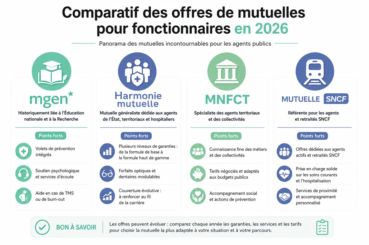Mutuelle pour fonctionnaire, quelles spécificités et comment profiter au mieux de votre statut? , Comparatif des offres de mutuelles pour fonctionnaires en 2026