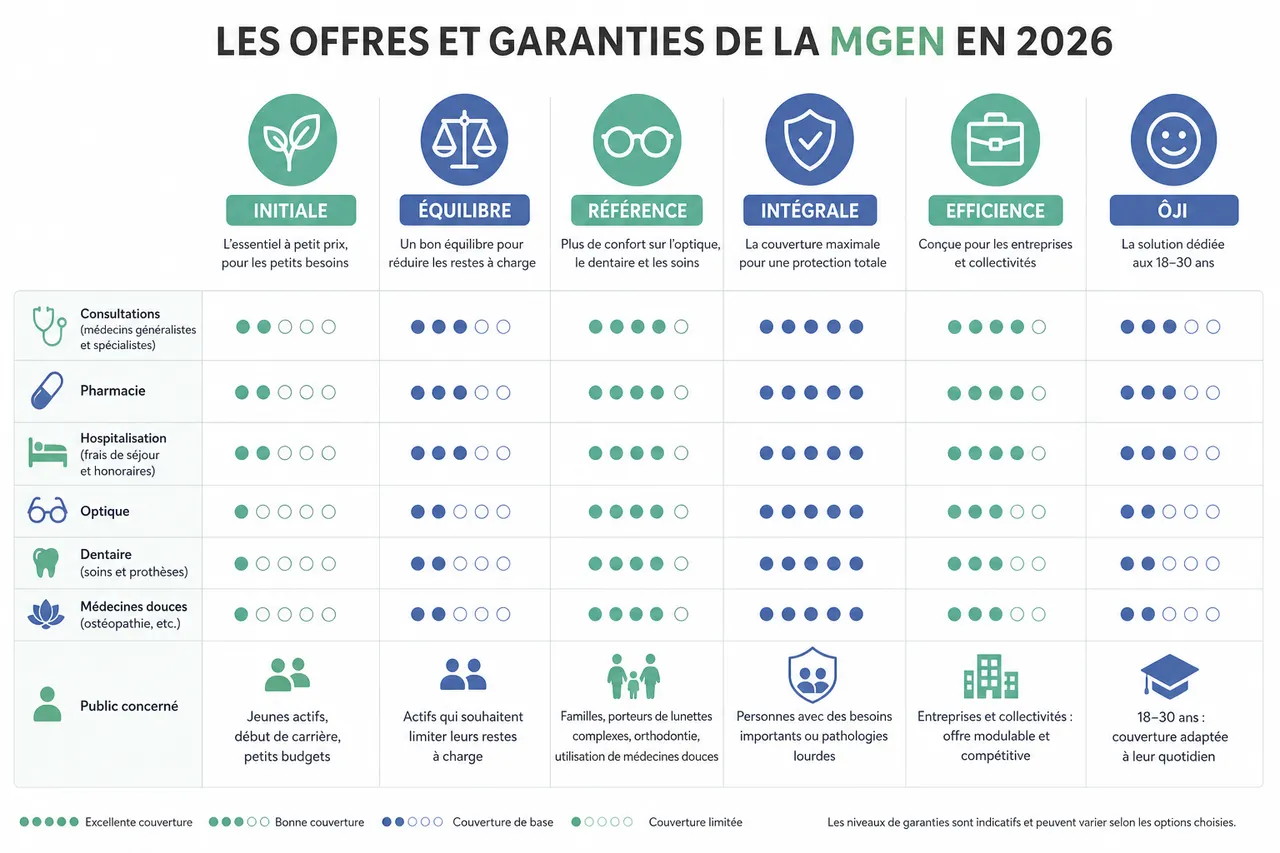 Mutuelle MGEN: avis, tarifs et garanties en 2026 , Les offres et garanties de la MGEN en 2026