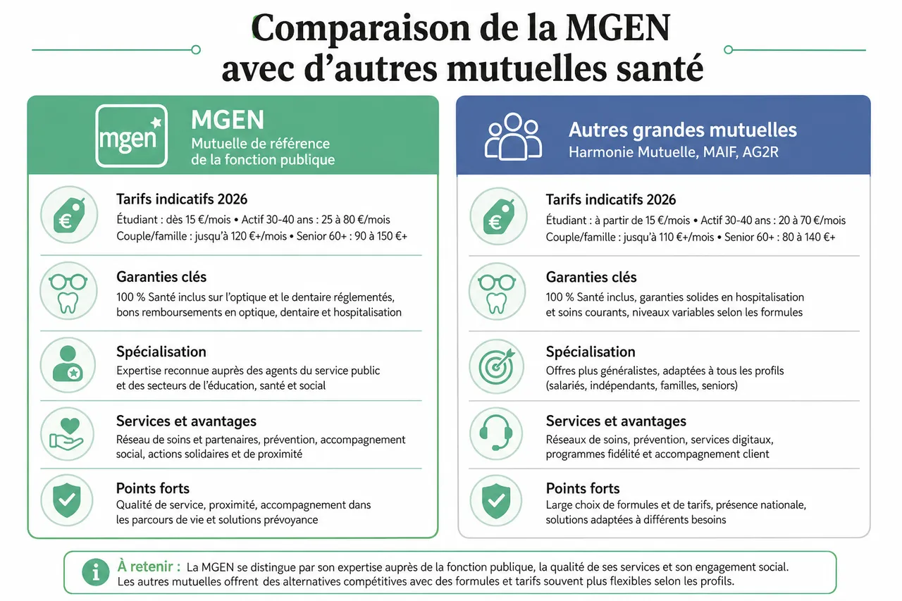 Mutuelle MGEN: avis, tarifs et garanties en 2026 , Comparaison de la MGEN avec d’autres mutuelles santé