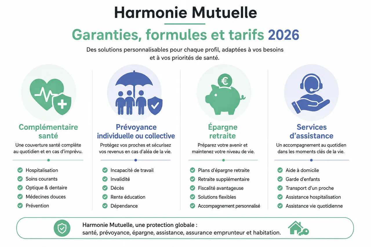 Harmonie Mutuelle: avis, tarifs et garanties 2026 , Garanties, formules et tarifs 2026