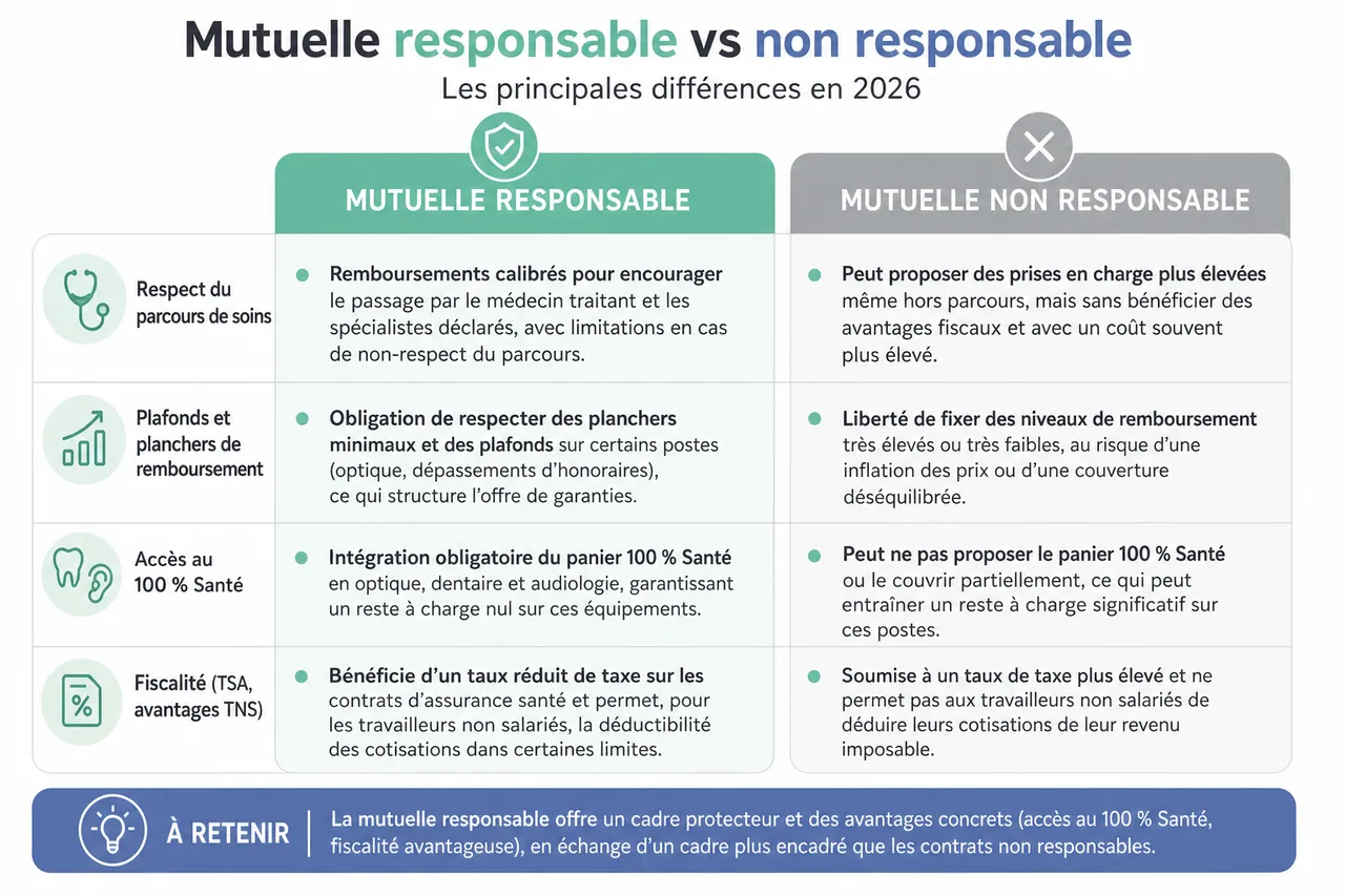 Contrat de mutuelle responsable, qu’est-ce que cela change concrètement pour vos remboursements? , Différences entre mutuelle responsable et non responsable