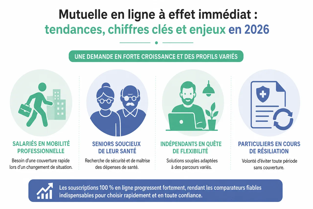 Comment obtenir une mutuelle santé avec effet immédiat? , Mutuelle en ligne à effet immédiat: tendances, chiffres clés et enjeux en 2026