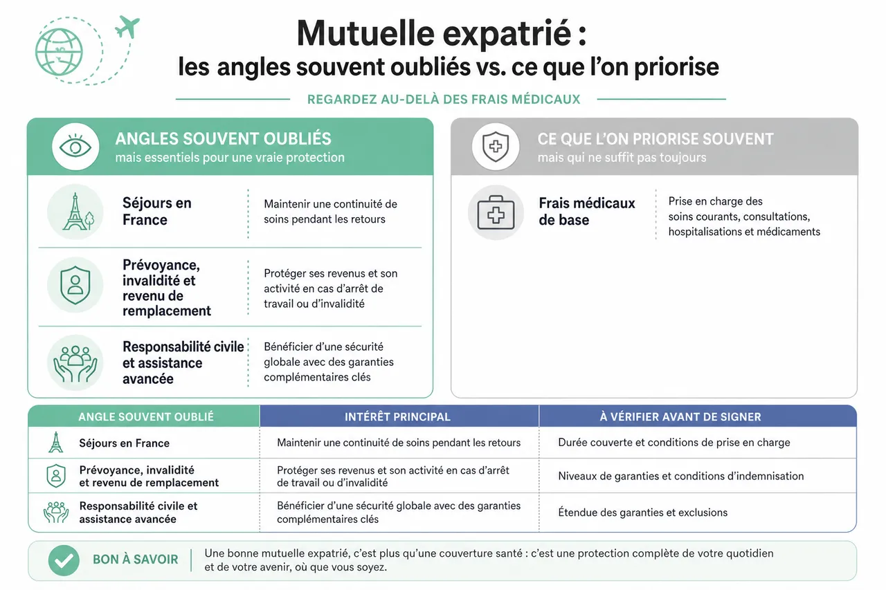 Mutuelle santé pour expatrié, comment rester bien couvert entre la France et l’étranger? , Les angles souvent oubliés quand on choisit une mutuelle expatrié