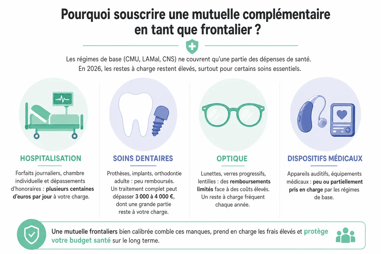 Mutuelle pour frontalier, comment compléter la CMU ou l’assurance du pays voisin sans doublon? , Pourquoi souscrire une mutuelle complémentaire en tant que frontalier?