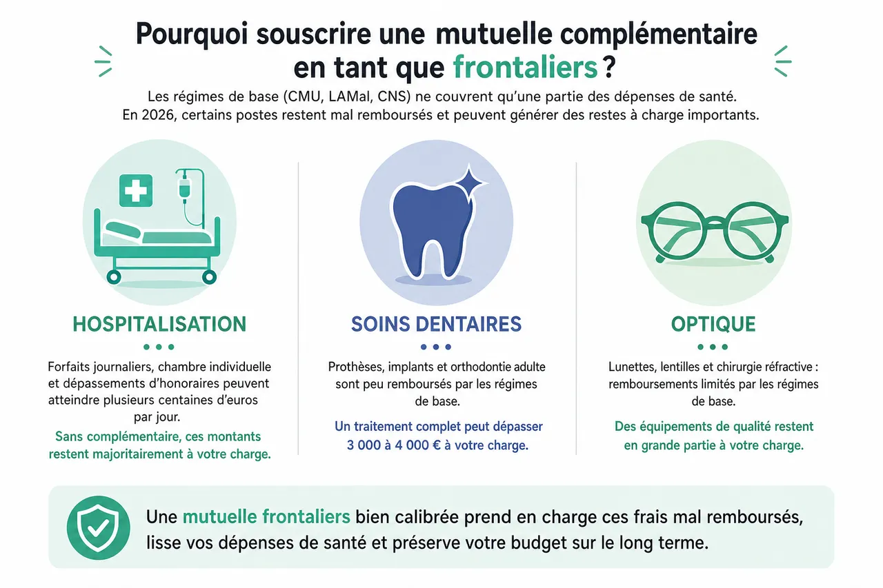 Mutuelle pour frontalier, comment compléter la CMU ou l’assurance du pays voisin sans doublon? , Pourquoi souscrire une mutuelle complémentaire en tant que frontalier?