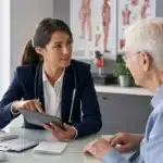 Senior souriant avec documents d'assurance santé en 2026
