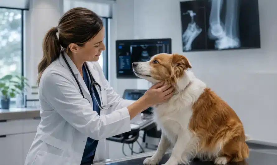 Chien et documents vétérinaires illustrant mutuelle ou épargne santé