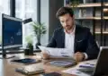 Transition mutuelle professionnelle avec documents et calculatrice