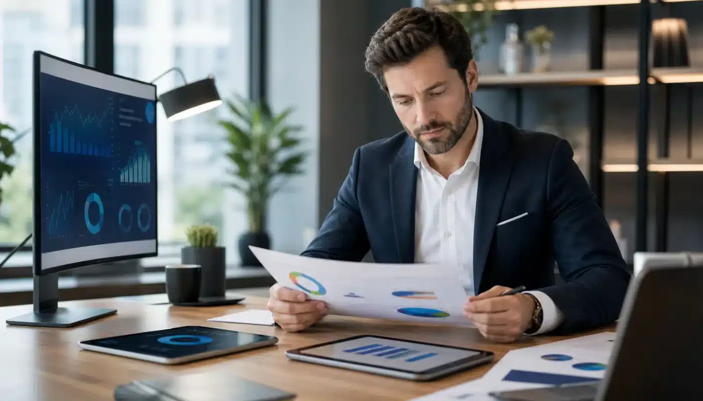 Transition mutuelle professionnelle avec documents et calculatrice