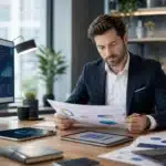 Transition mutuelle professionnelle avec documents et calculatrice