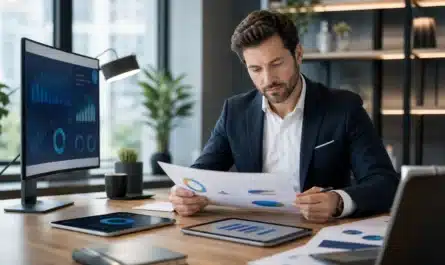 Transition mutuelle professionnelle avec documents et calculatrice