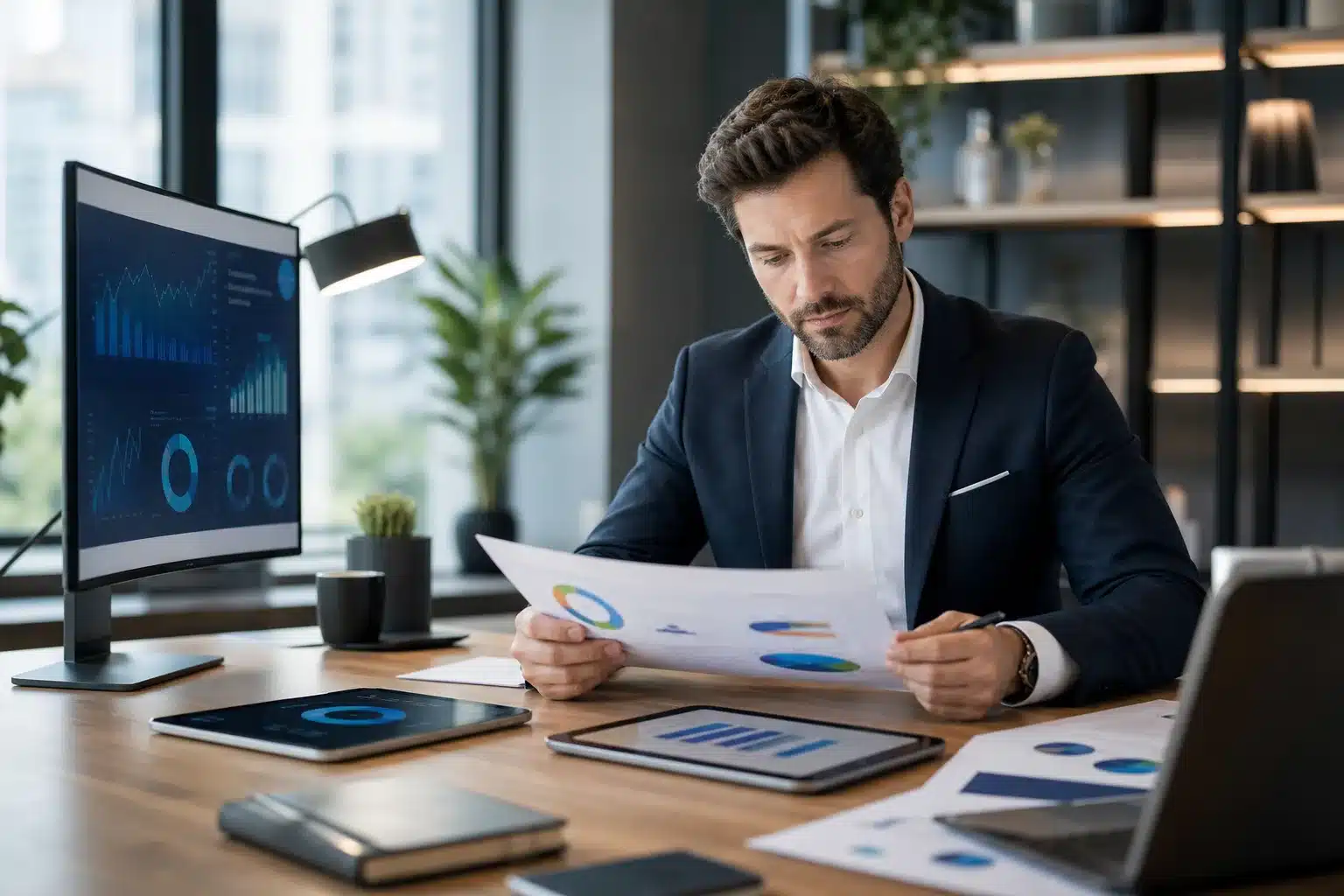 Transition mutuelle professionnelle avec documents et calculatrice