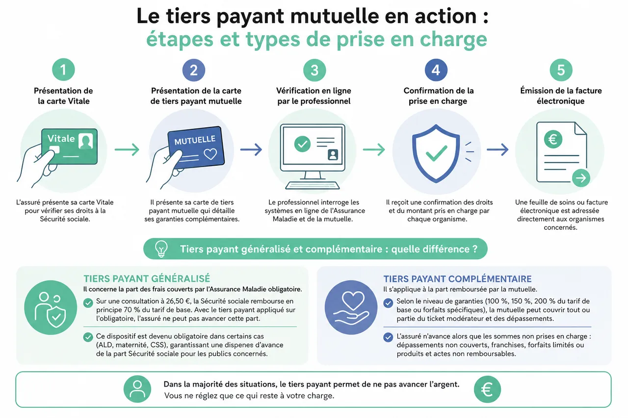 Tiers payant mutuelle, comment ça marche vraiment et dans quels cas vous devez encore avancer les frais? , Le tiers payant mutuelle en action: étapes et types de prise en charge