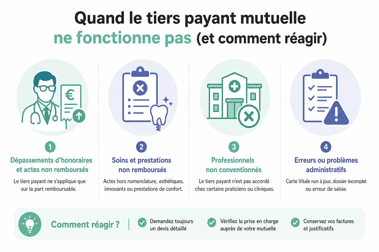 Tiers payant mutuelle, comment ça marche vraiment et dans quels cas vous devez encore avancer les frais? , Quand le tiers payant mutuelle ne fonctionne pas (et comment réagir)