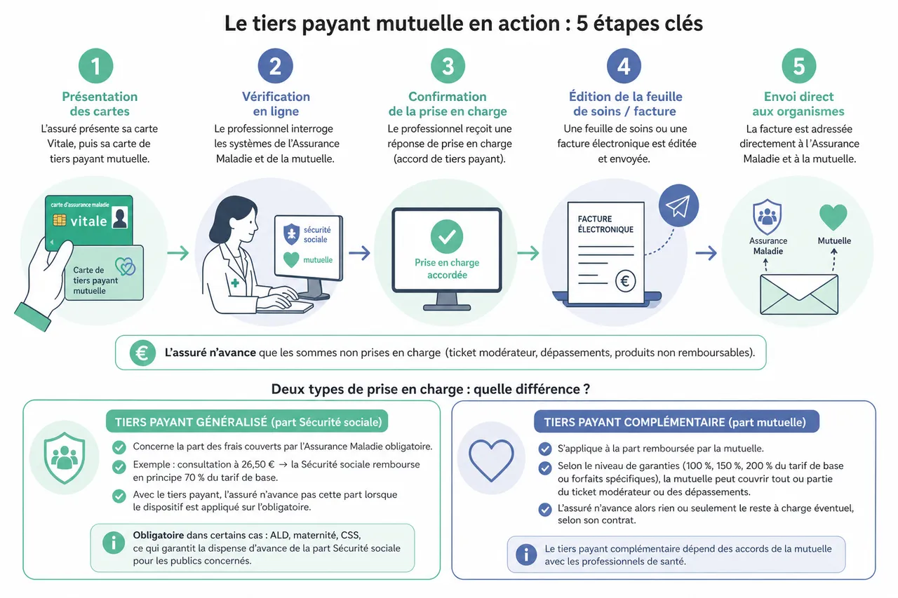Tiers payant mutuelle, comment ça marche vraiment et dans quels cas vous devez encore avancer les frais? , Le tiers payant mutuelle en action: étapes et types de prise en charge