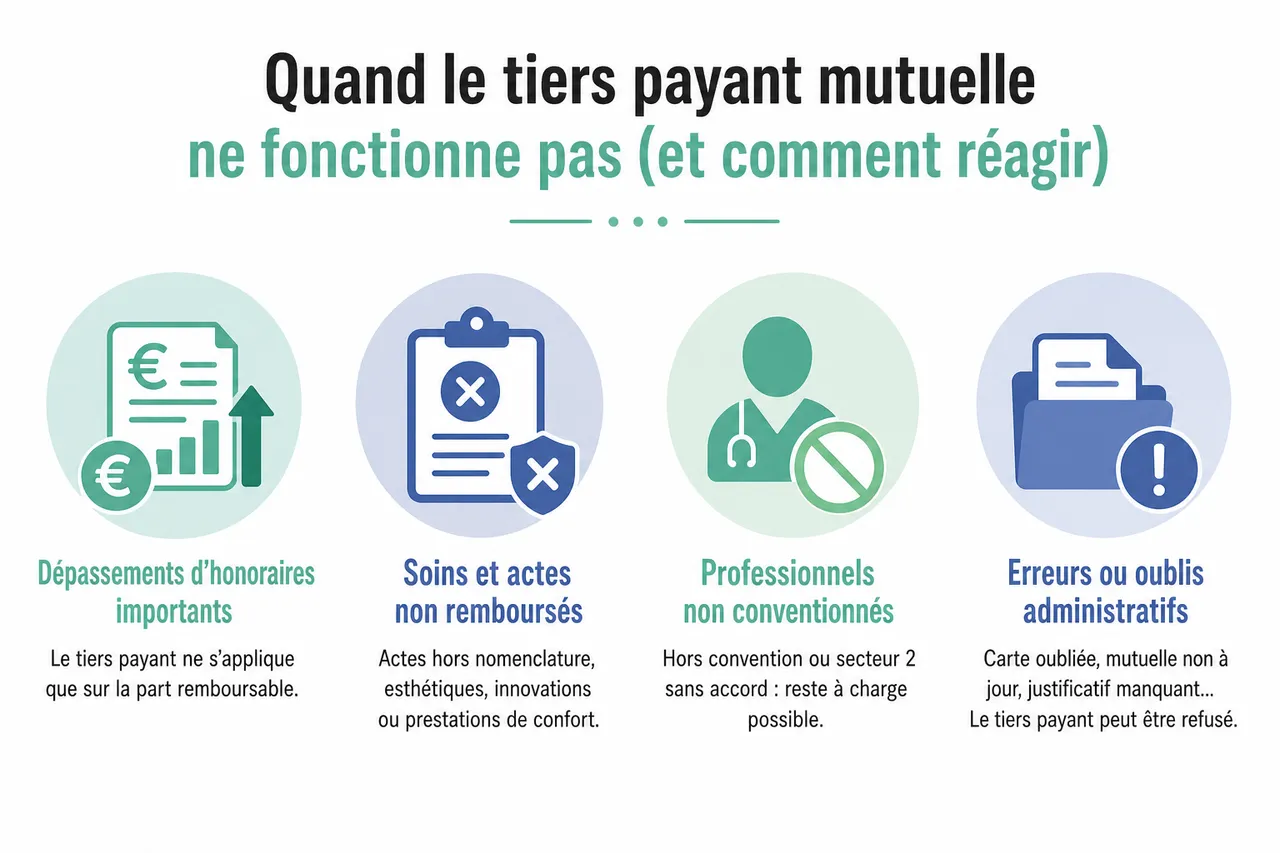 Tiers payant mutuelle, comment ça marche vraiment et dans quels cas vous devez encore avancer les frais? , Quand le tiers payant mutuelle ne fonctionne pas (et comment réagir)