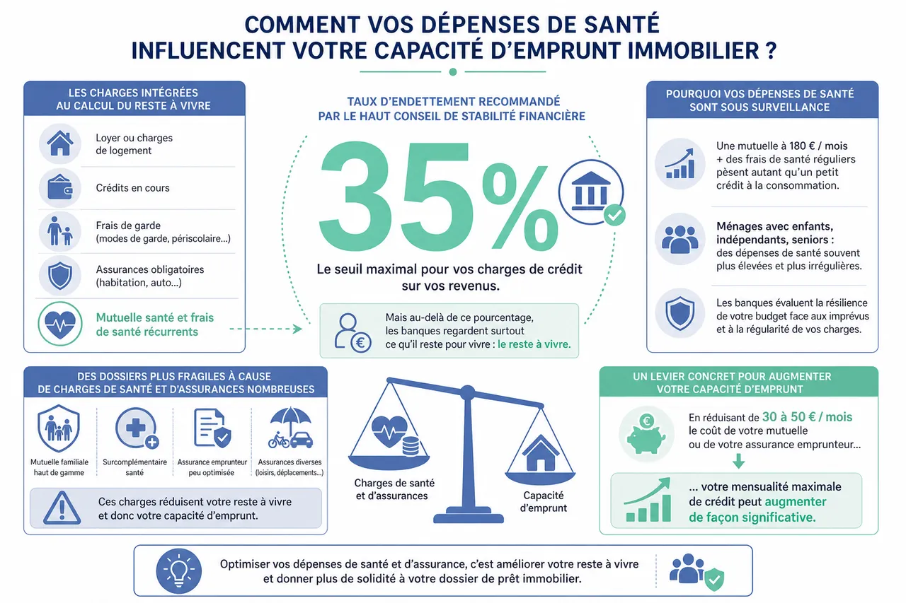 Mutuelle santé et prêt immobilier, comment vos frais de santé peuvent impacter votre budget de crédit , Comment vos dépenses de santé influencent votre capacité d’emprunt immobilier?