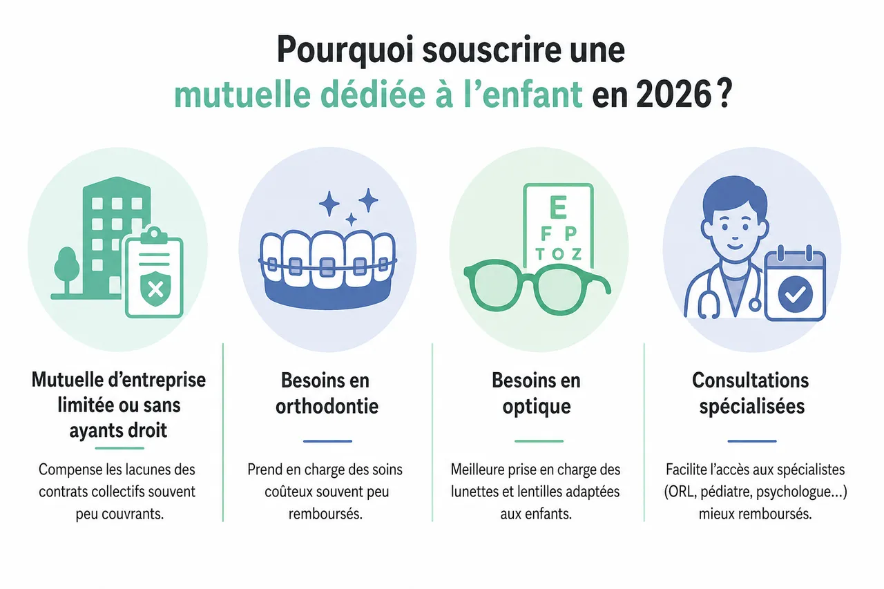 Mutuelle pour enfant uniquement, dans quels cas souscrire une couverture dédiée est vraiment utile? , Pourquoi souscrire une mutuelle dédiée à l’enfant en 2026?