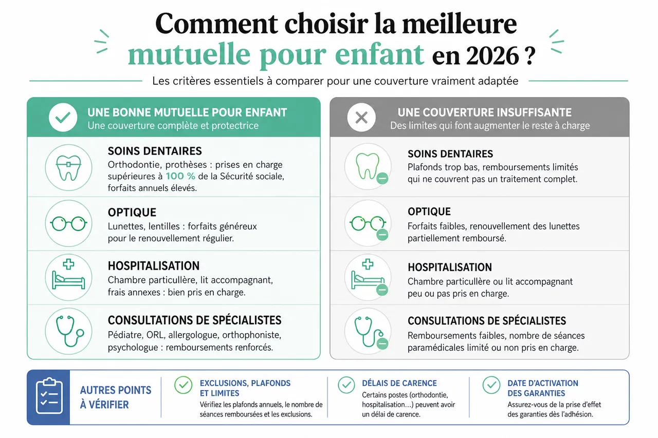 Mutuelle pour enfant uniquement, dans quels cas souscrire une couverture dédiée est vraiment utile? , Comment choisir la meilleure mutuelle pour enfant en 2026?