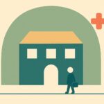 Illustration d une ecole abritee par un arc protecteur, symbole du contrat collectif de sante des enseignants