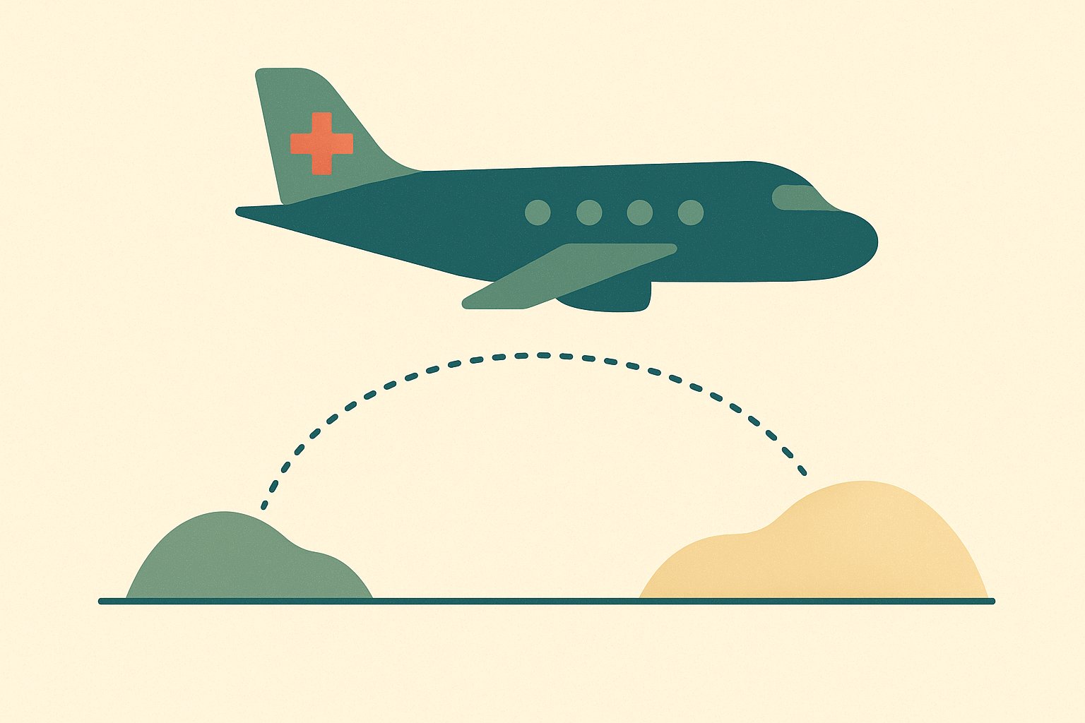 Illustration d un avion sanitaire reliant deux continents, symbole du rapatriement sanitaire