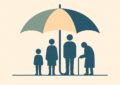 Un parapluie protège quatre profils d'assurés différents, illustration du choix d'une assurance santé