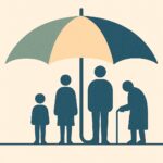 Un parapluie protège quatre profils d'assurés différents, illustration du choix d'une assurance santé
