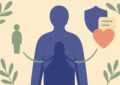 Illustration d'un courtier en assurance santé mettant en relation un assuré et plusieurs offres de mutuelle
