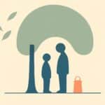 Illustration d'une famille abritée sous un arbre, symbole de la protection offerte par une assurance funéraire