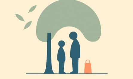 Illustration d'une famille abritée sous un arbre, symbole de la protection offerte par une assurance funéraire