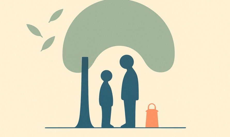 Illustration d'une famille abritée sous un arbre, symbole de la protection offerte par une assurance funéraire
