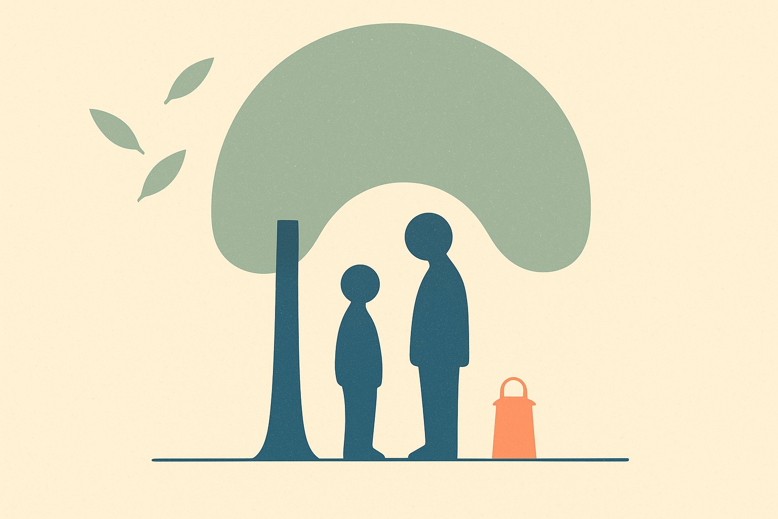Illustration d'une famille abritée sous un arbre, symbole de la protection offerte par une assurance funéraire