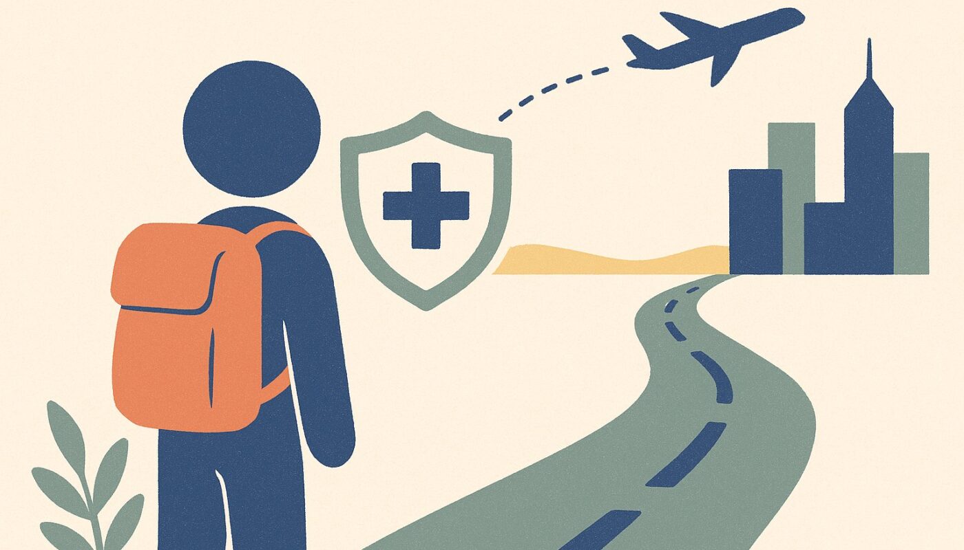 Voyageur protege par une assurance sante pour un voyage aux Etats-Unis, illustration