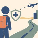 Voyageur protege par une assurance sante pour un voyage aux Etats-Unis, illustration