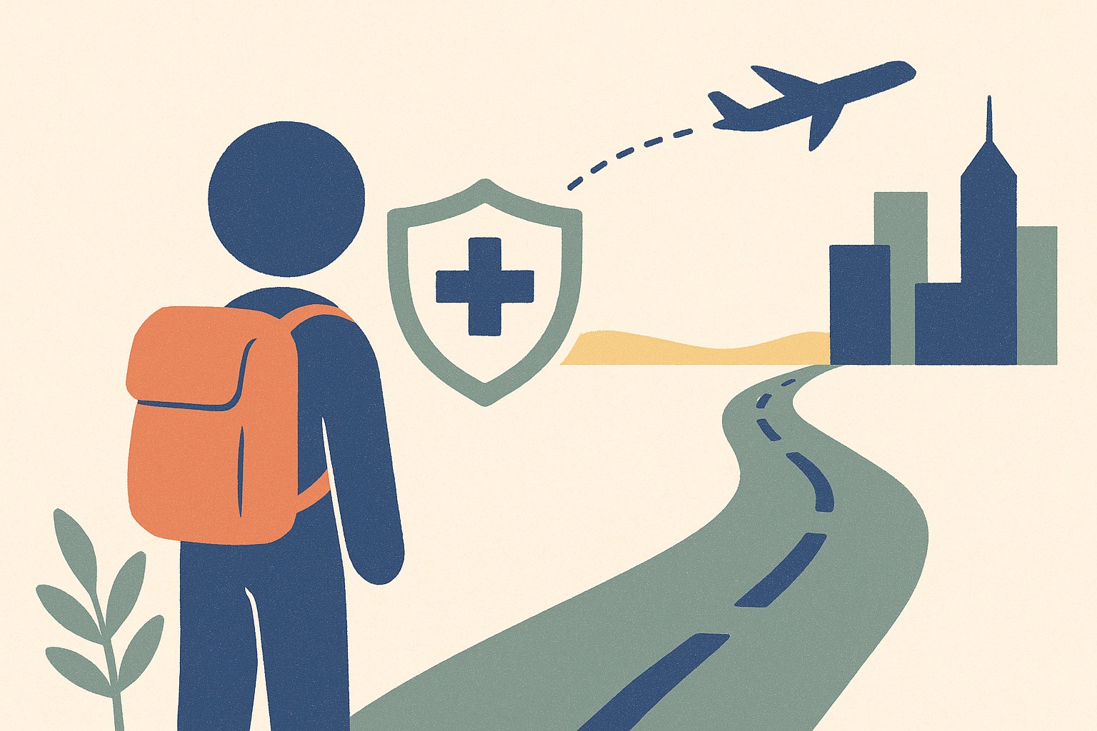 Voyageur protege par une assurance sante pour un voyage aux Etats-Unis, illustration