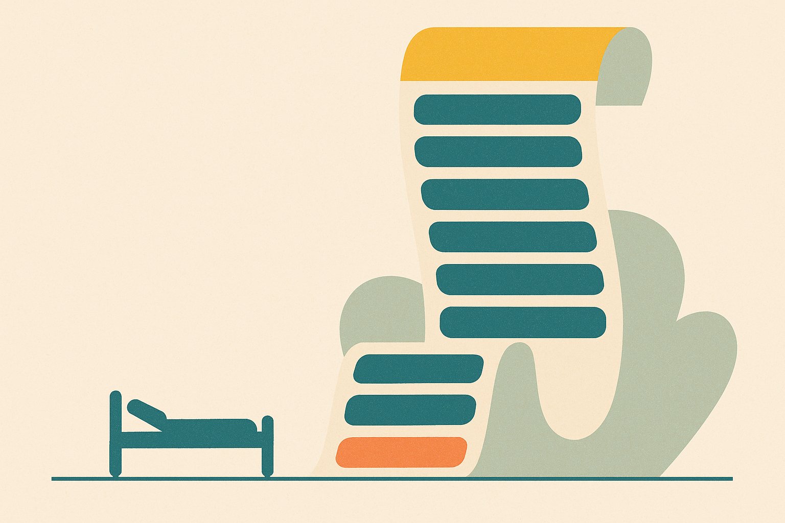 Illustration d'une facture hospitalière australienne qui se déroule au-dessus d'un lit d'hôpital