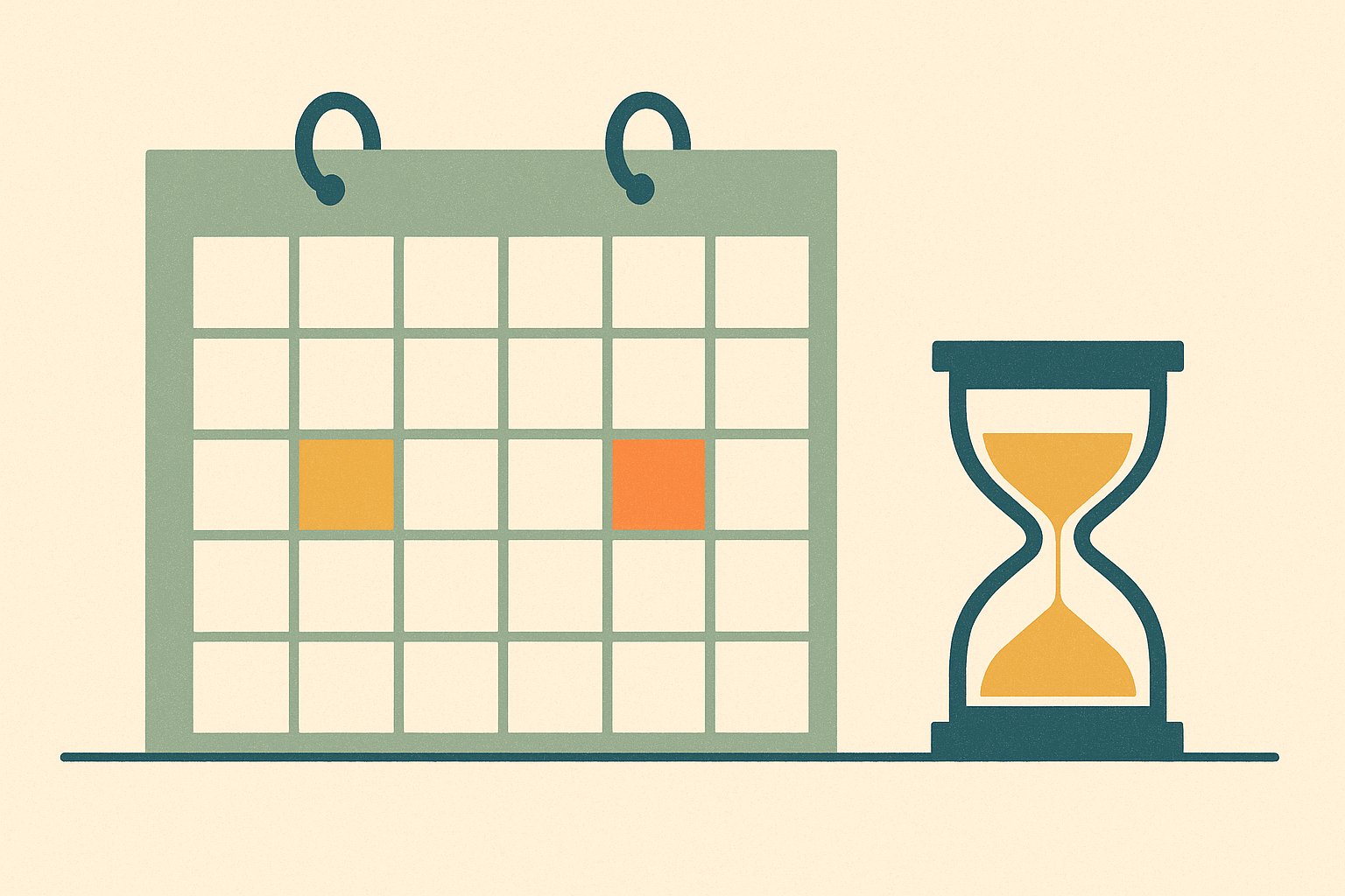 Illustration : calendrier et sablier, les délais réglementaires de réponse à une réclamation en assurance
