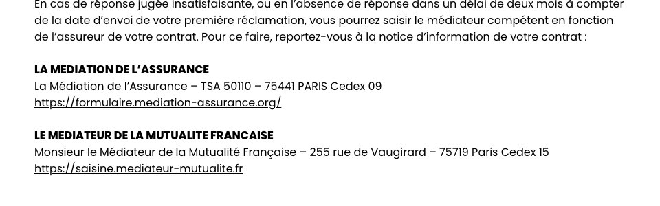 Capture de la page Réclamation de cegema.com listant les deux médiateurs compétents selon l'assureur du contrat