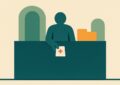 Illustration : un guichet de gestion tend un document, deux portes fermées derrière, symbole du gestionnaire qui n'est pas le décideur