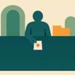 Illustration : un guichet de gestion tend un document, deux portes fermées derrière, symbole du gestionnaire qui n'est pas le décideur