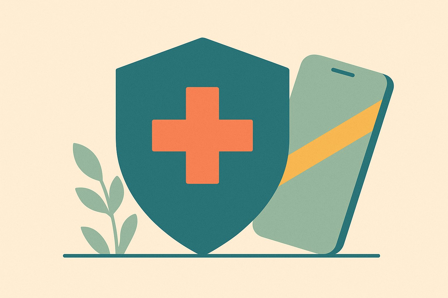 Illustration d'un bouclier avec une croix médicale protégeant d'un téléphone barré
