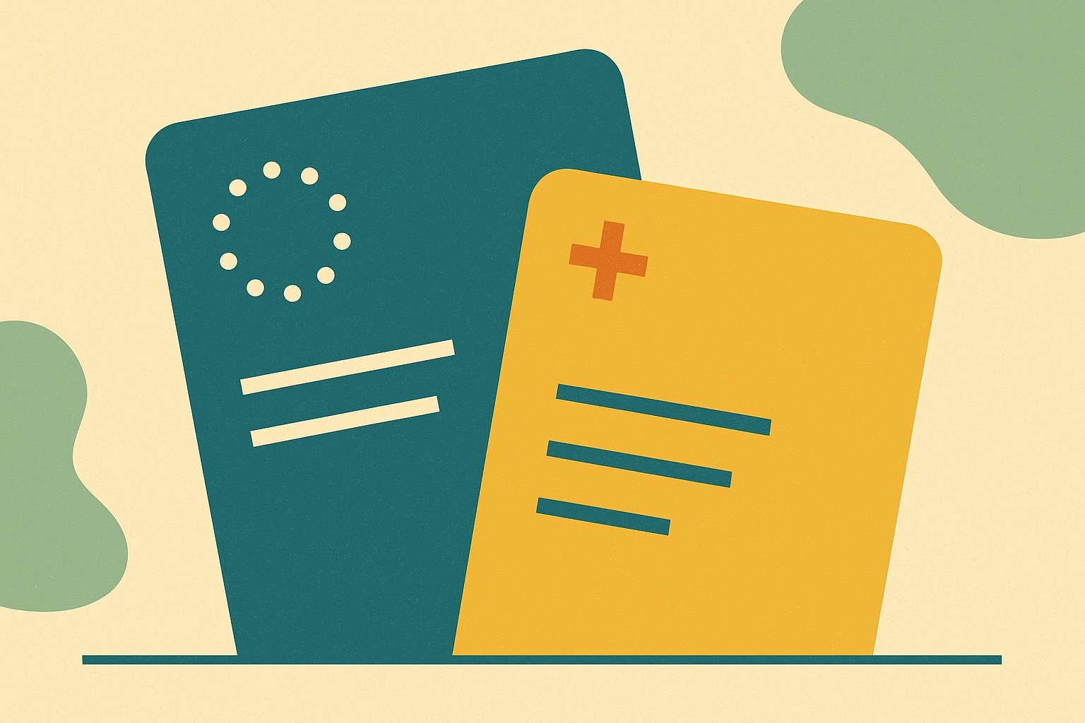 Illustration : la carte européenne d'assurance maladie et une carte d'assurance privée posées côte à côte