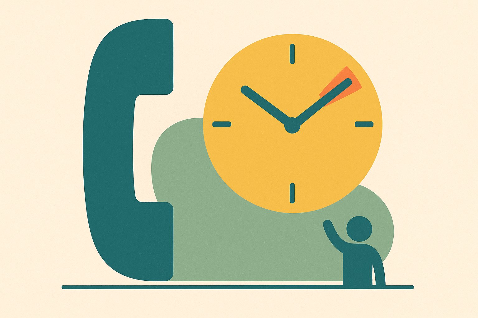 Illustration d'un grand combiné téléphonique et d'une horloge symbolisant le délai d'appel à l'assisteur